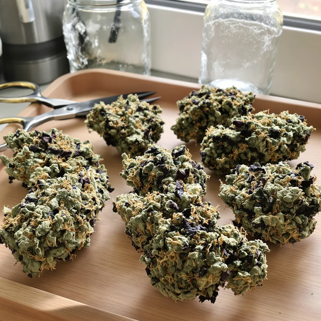 Platinum Purple Kush 62% indica / 38% sativa flower with visible trichomes