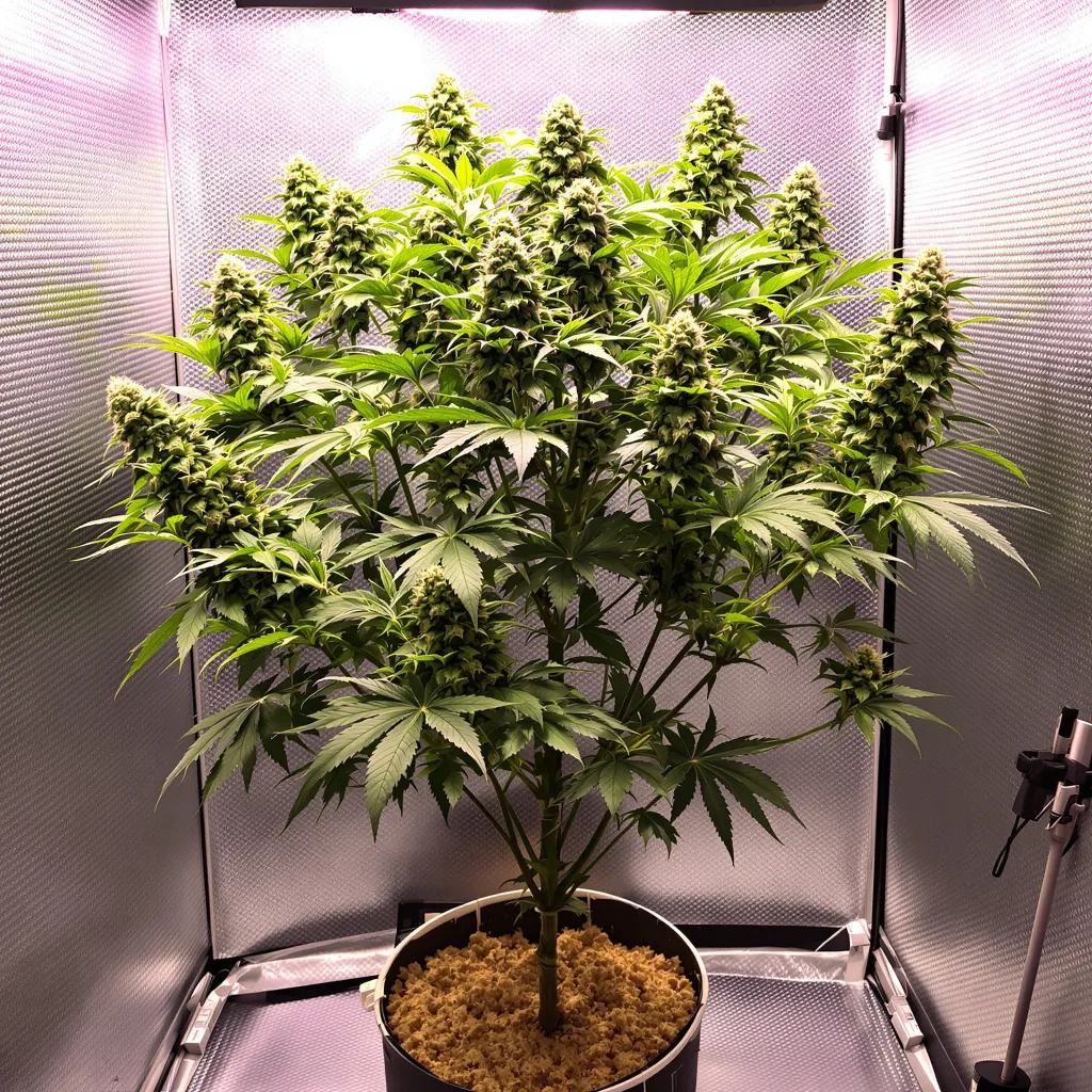 Pre-98 Bubba Kush cannabis plant in flowering stage — 90-120 cm. Medium autoflower