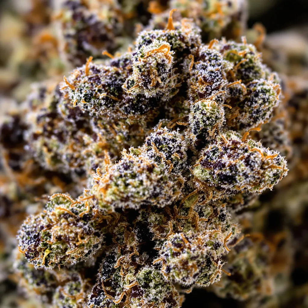 Pure Afghan cannabis bud close-up showing dense purple-tinged calyxes