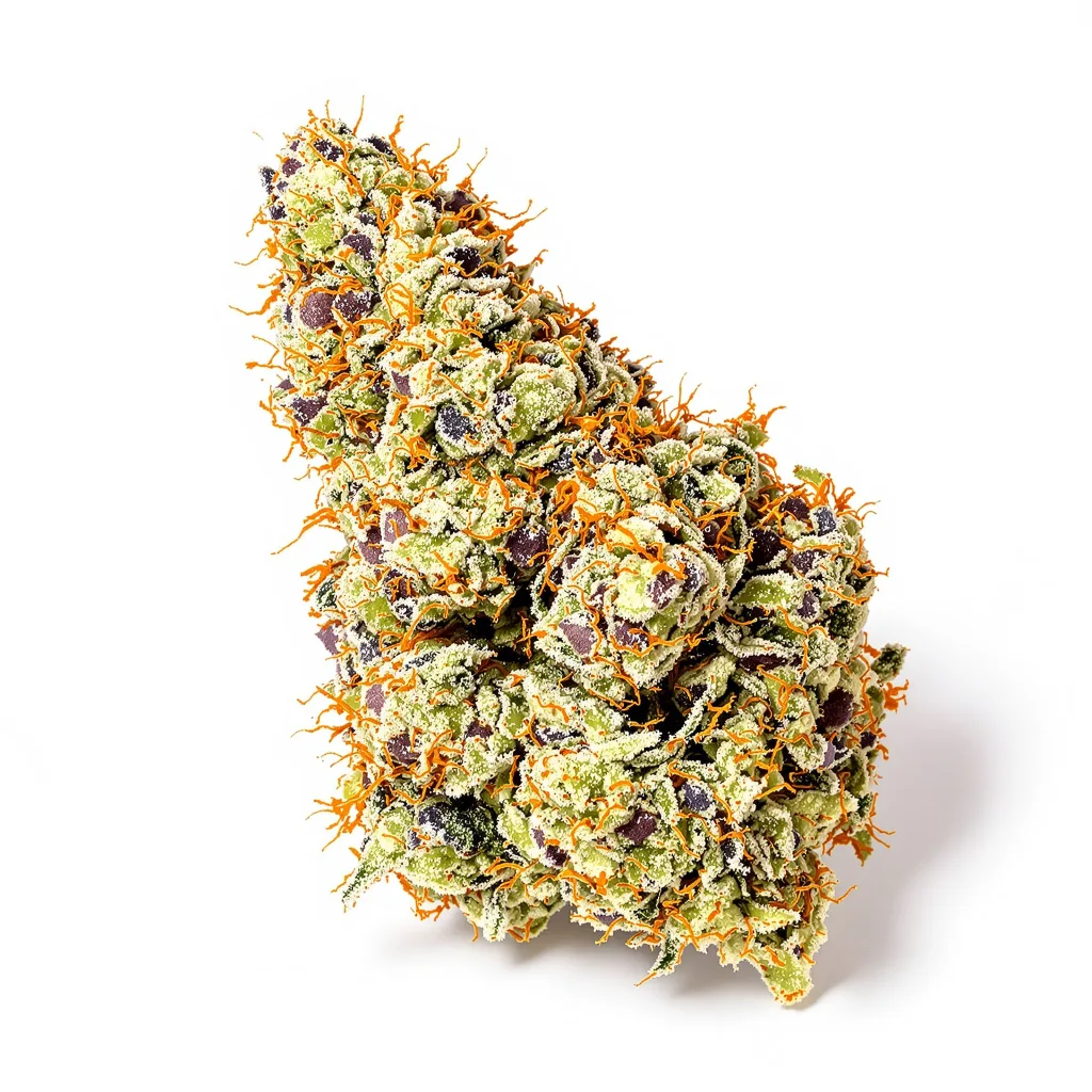 Pure Love 42% indica / 58% sativa flower with visible trichomes