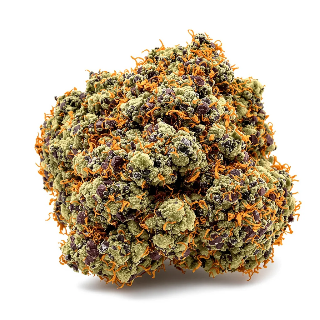 Purple Berry 76% indica / 24% sativa flower with visible trichomes