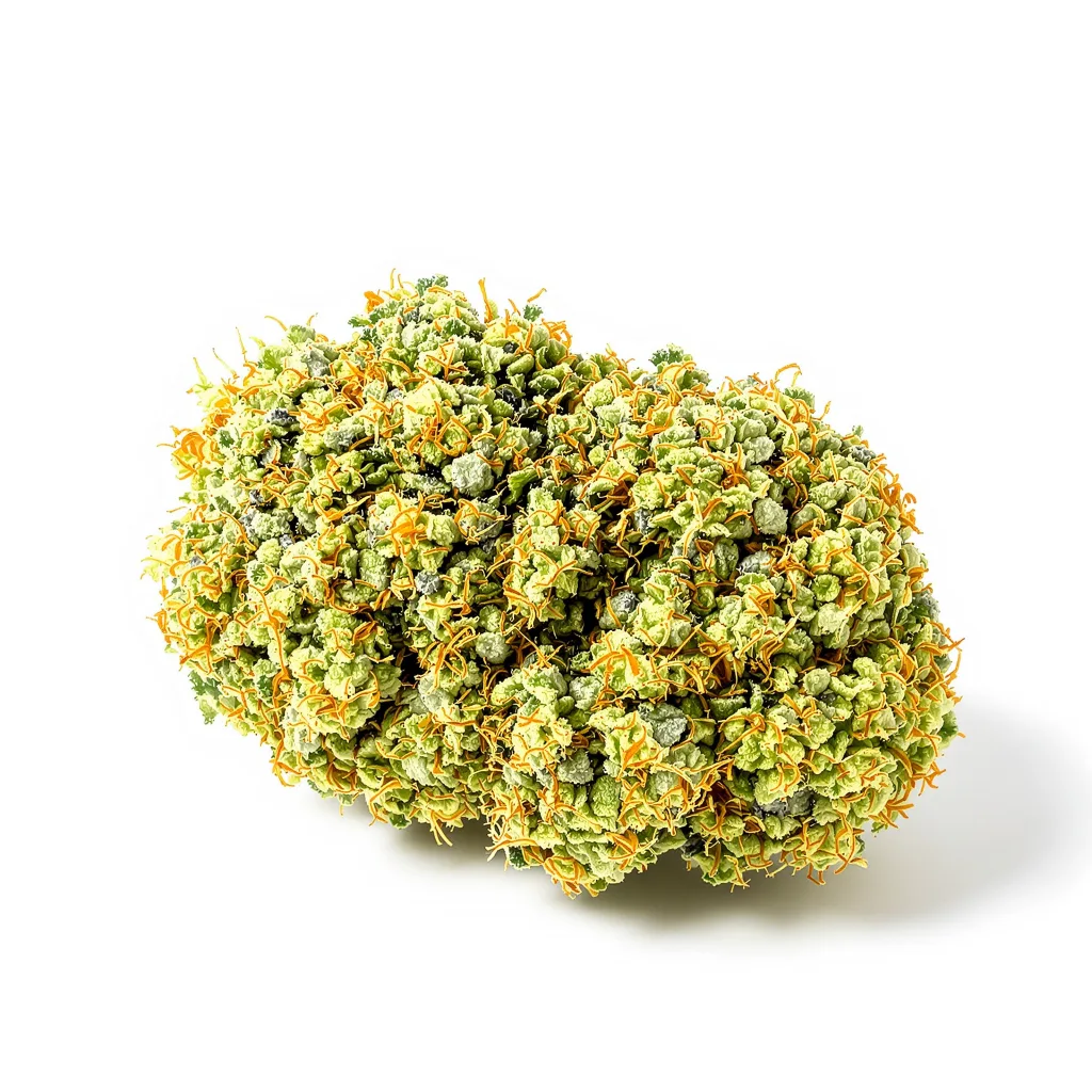 Purple Diesel 30% indica / 70% sativa flower with visible trichomes