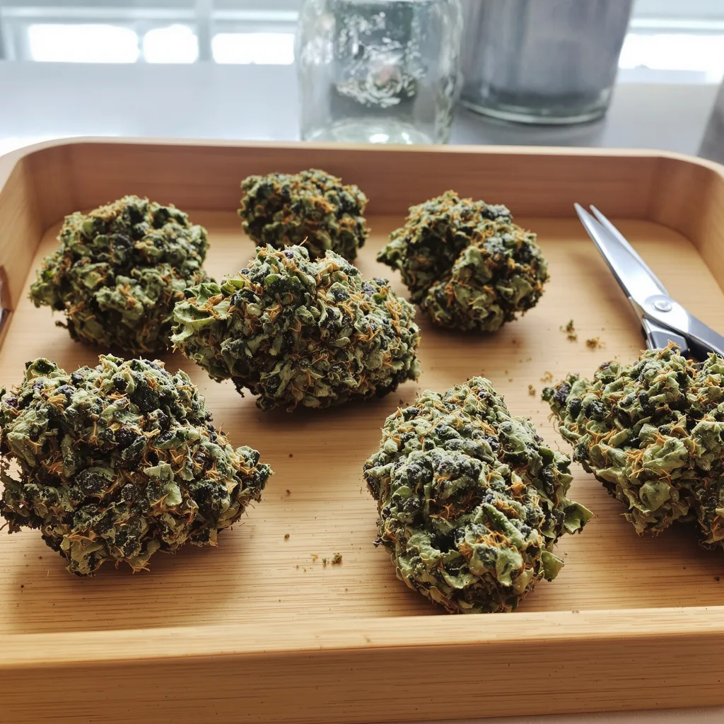 Purple Martian Kush 73% indica / 27% sativa flower with visible trichomes