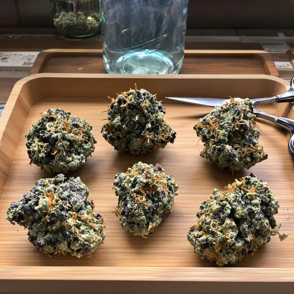 Purple Passion 89% indica / 11% sativa flower with visible trichomes