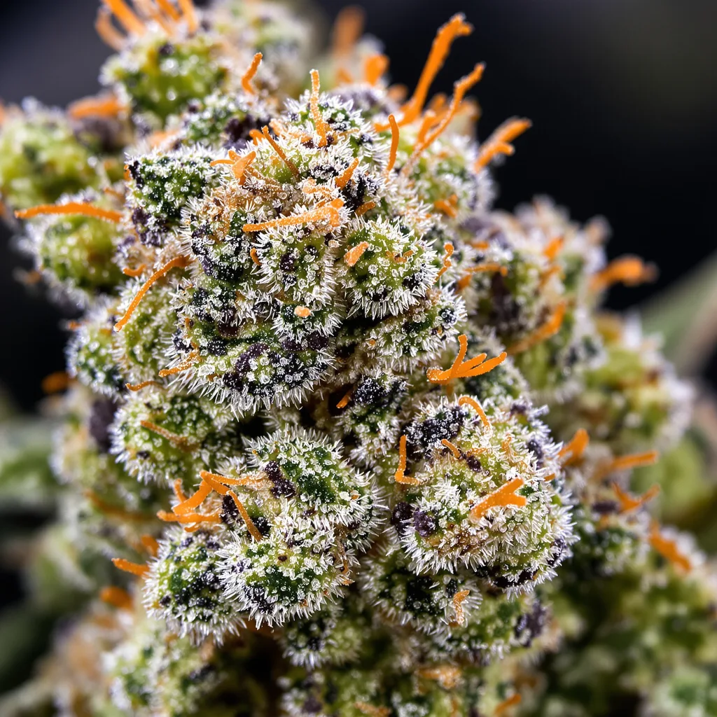 Race Fuel OG cannabis bud close-up showing balanced bud structure with frosted trichomes