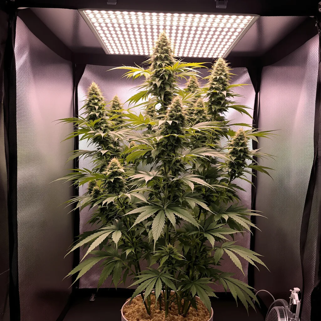 Raspberry Cough Kush cannabis plant in flowering stage — Short autoflower