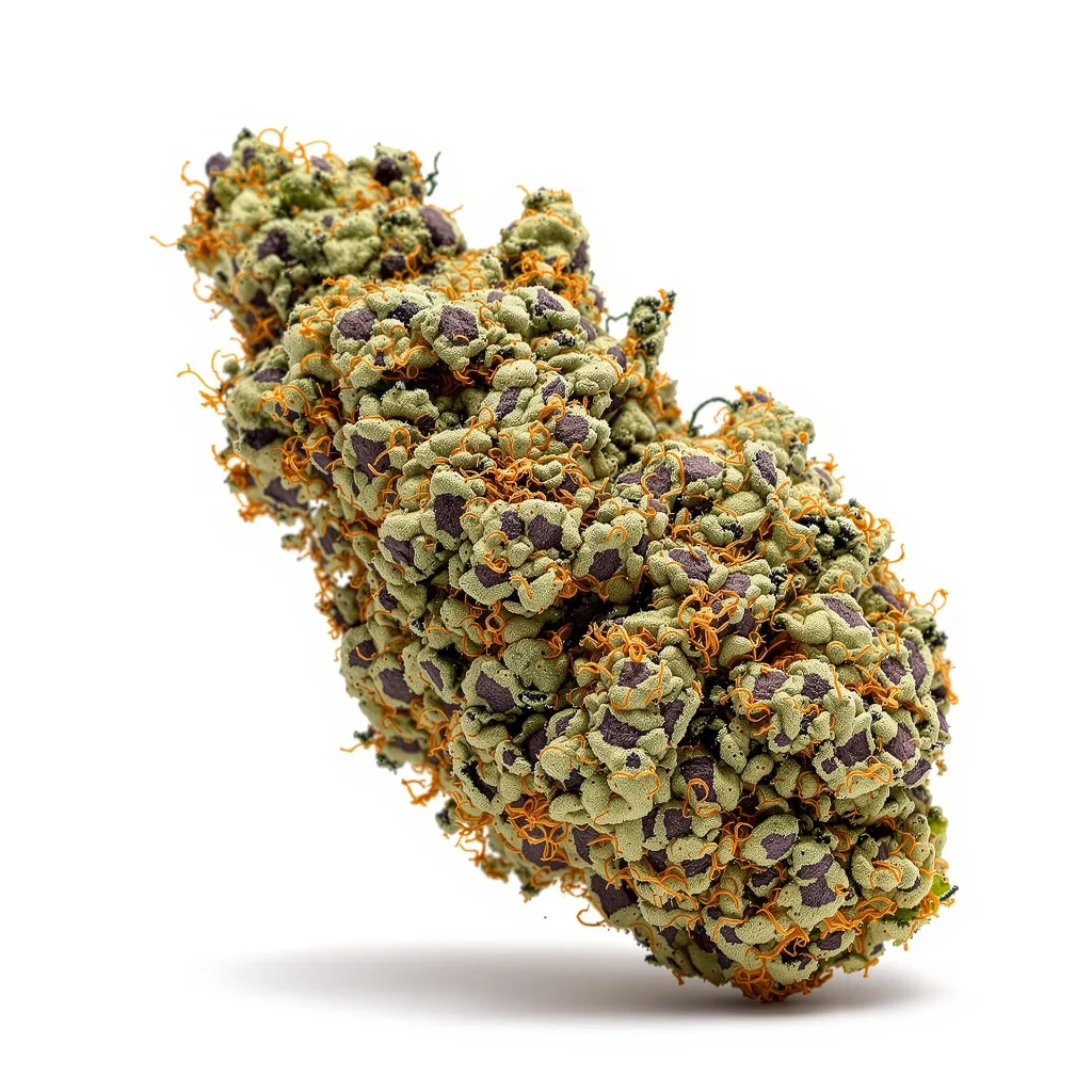 Reclining Buddha 75% indica / 25% sativa flower with visible trichomes