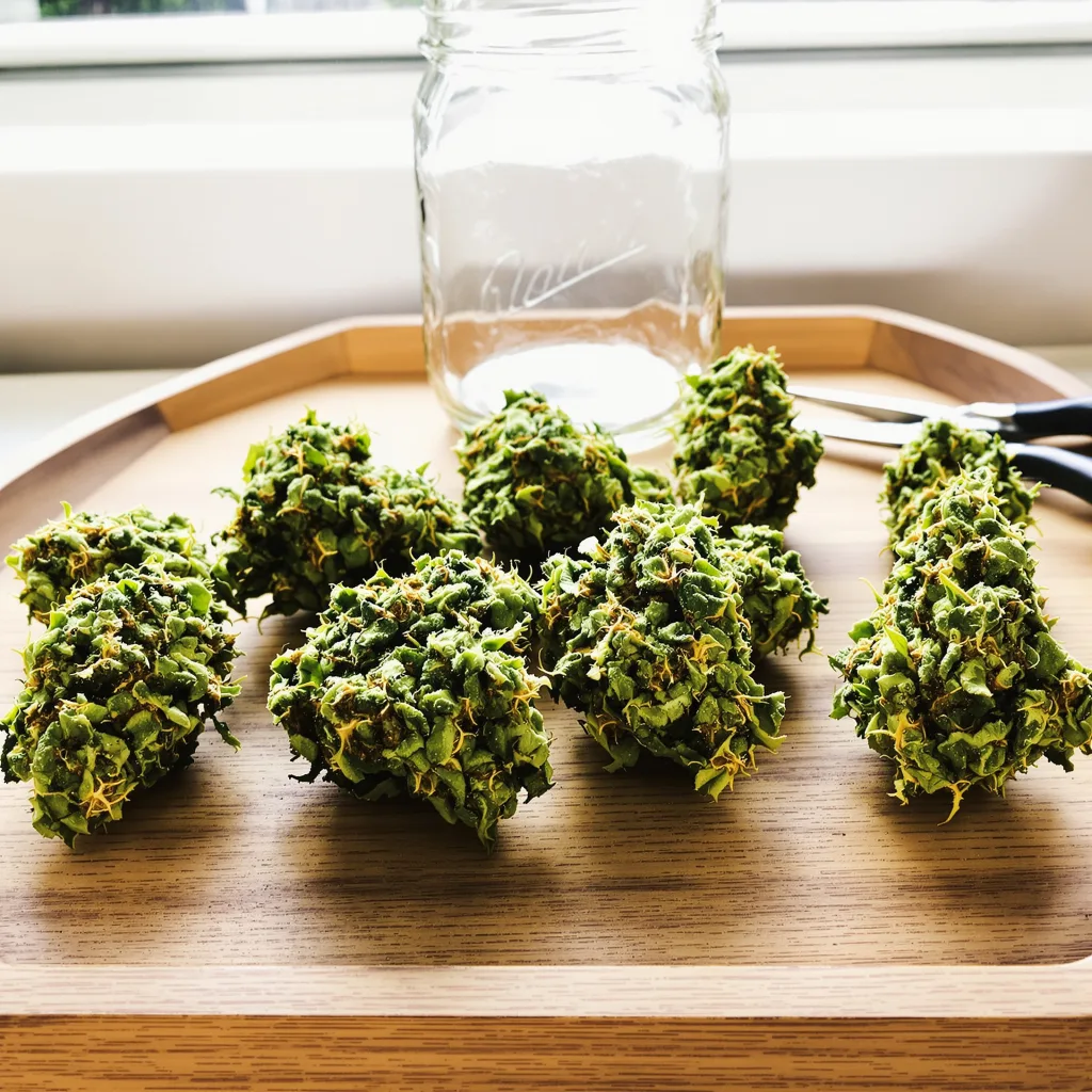 Red Congolese 10% indica / 90% sativa flower with visible trichomes