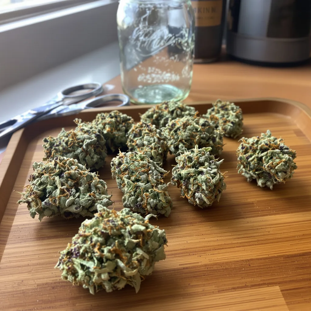 Ripped Bubba 56% indica / 44% sativa flower with visible trichomes