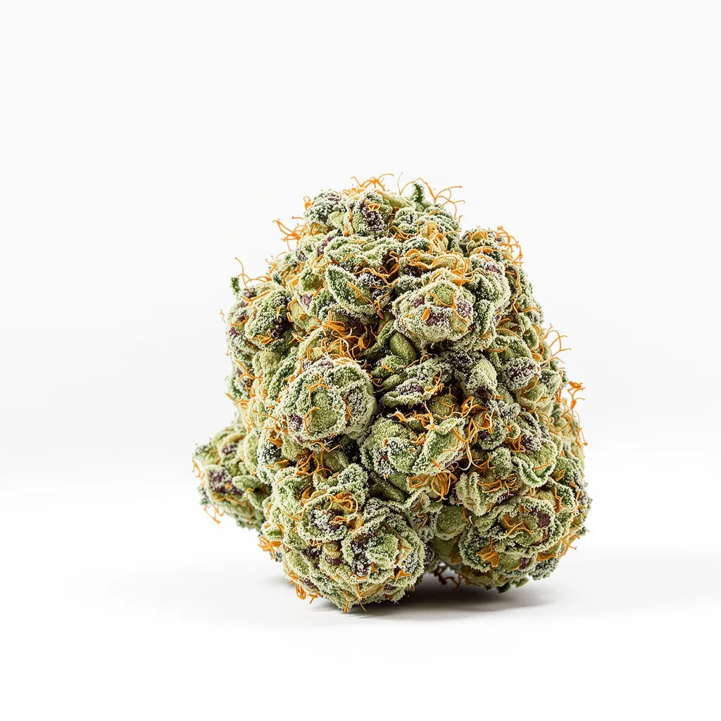 Ripped Bubba 56% indica / 44% sativa flower with visible trichomes