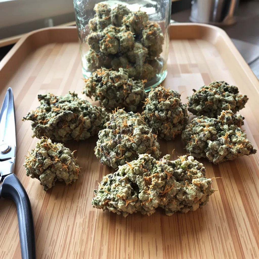 Satellite OG 37% indica / 63% sativa flower with visible trichomes
