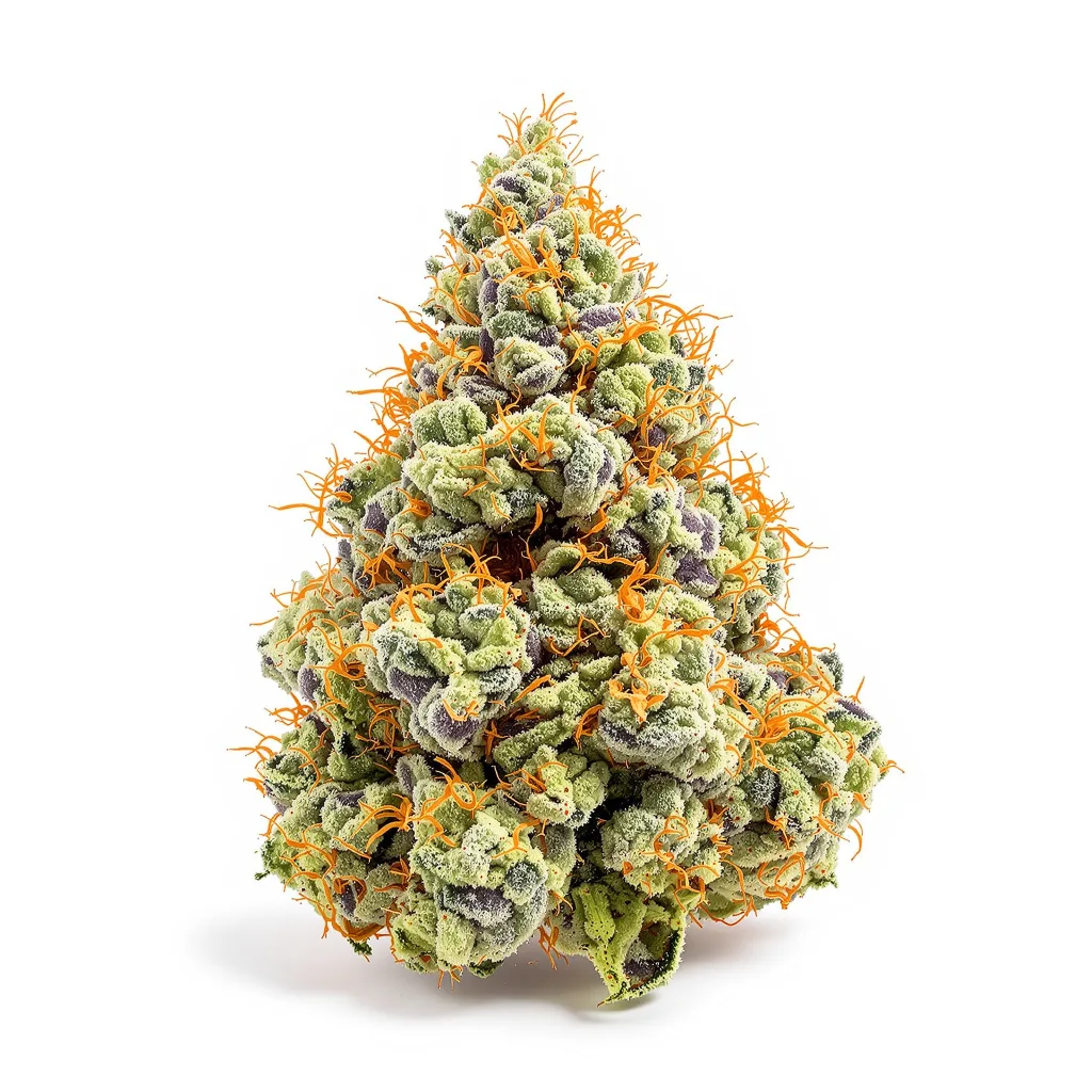 Serious Happiness 55% indica / 45% sativa flower with visible trichomes