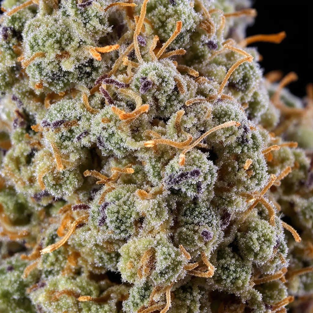 Shiatsu Kush cannabis bud close-up showing balanced bud structure with frosted trichomes