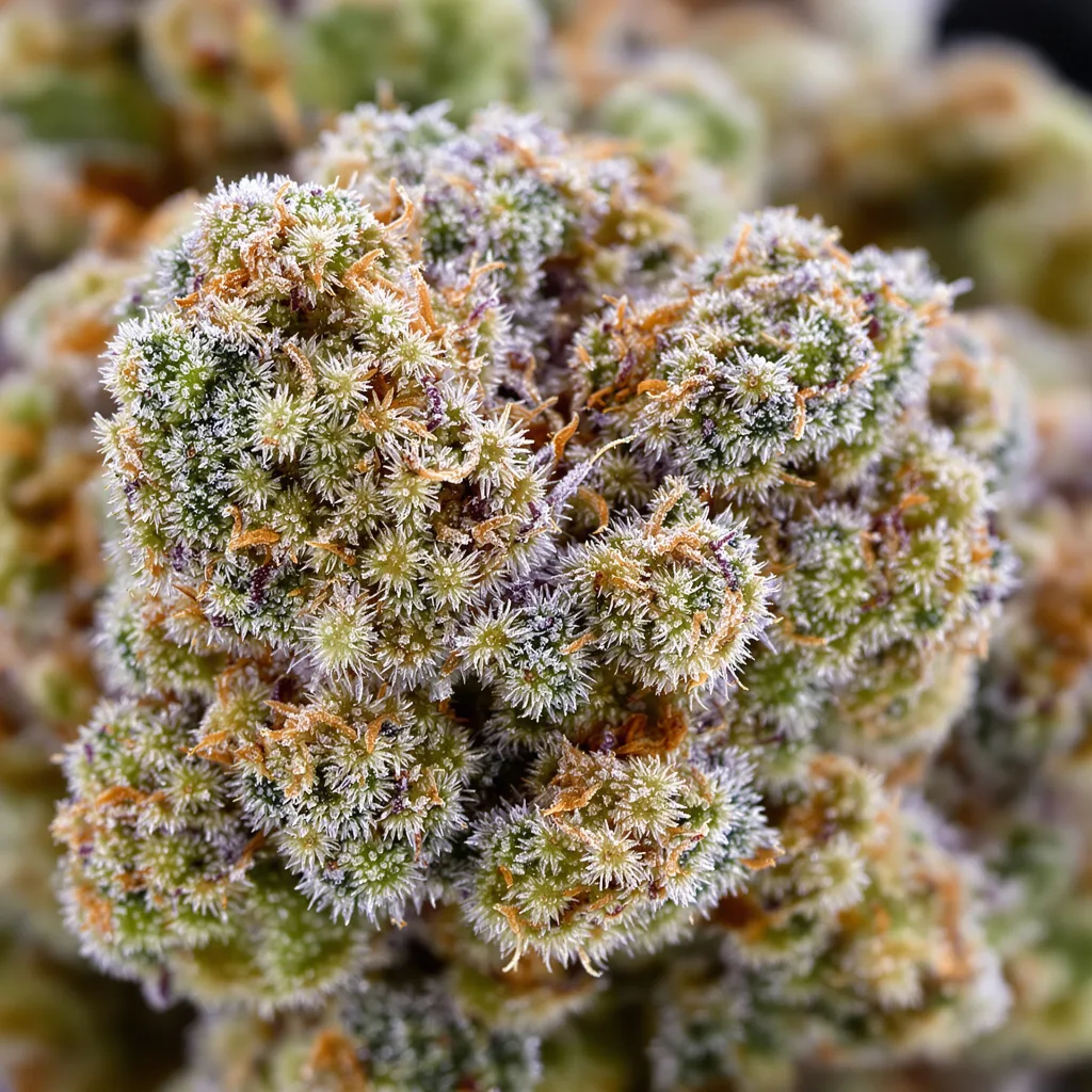Sierra Mist cannabis bud close-up showing open-bud structure with orange pistils
