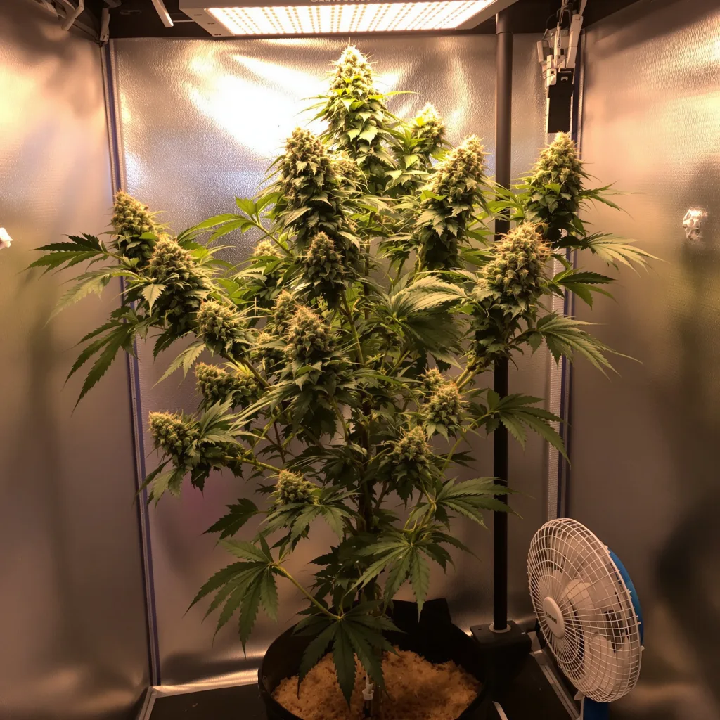 Silverfalls Kush cannabis plant in flowering stage — 80–120 cm autoflower