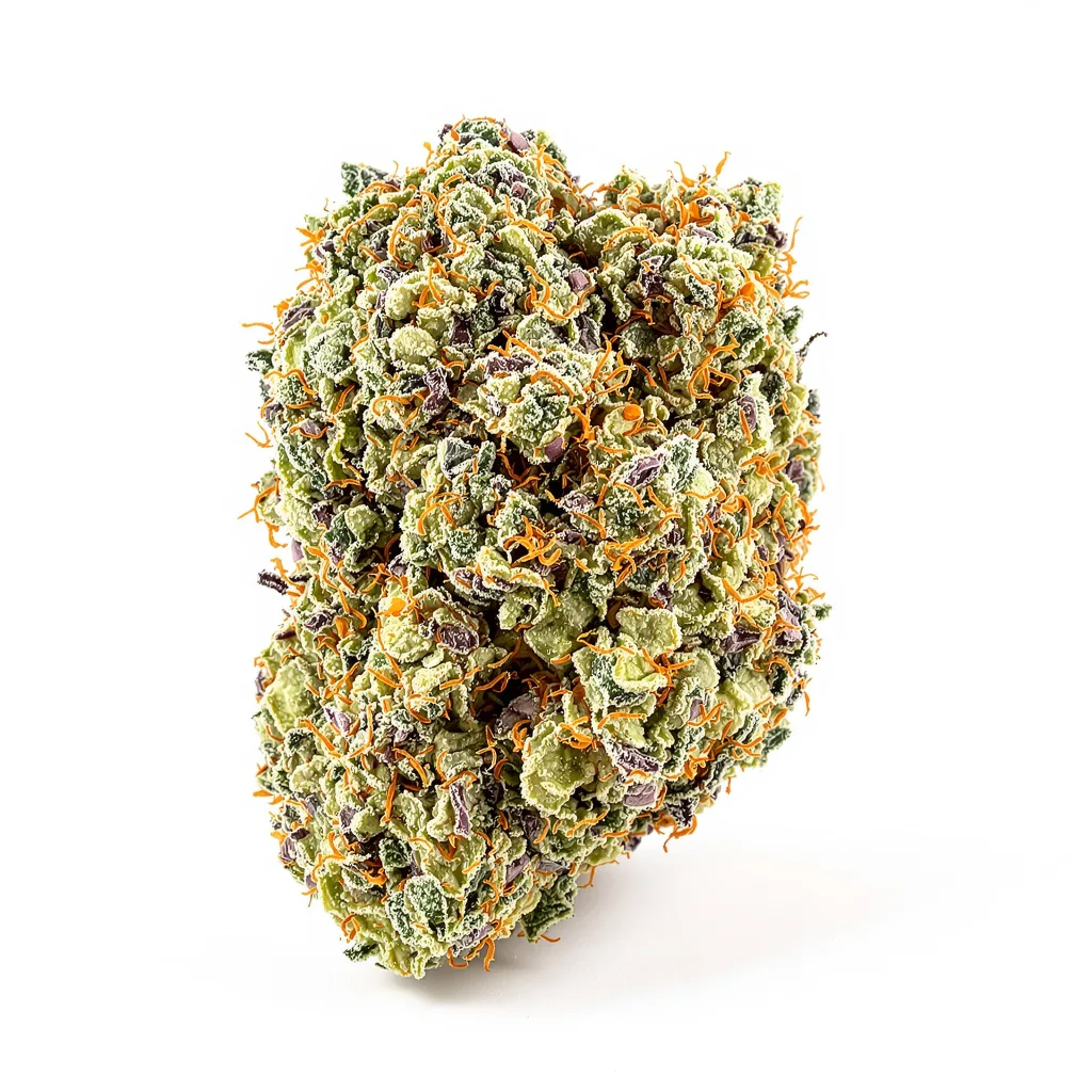 Smelliot 47% indica / 53% sativa flower with visible trichomes
