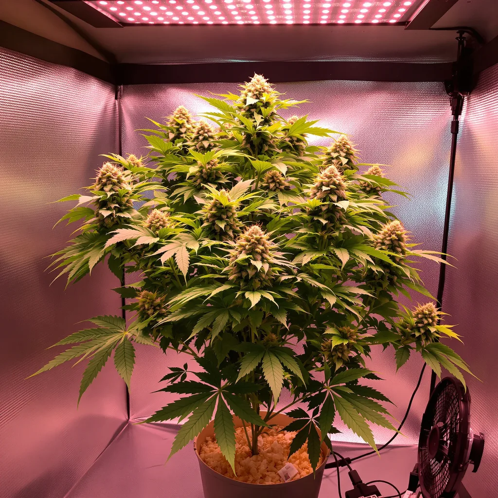 Snow White cannabis plant in flowering stage — Short autoflower