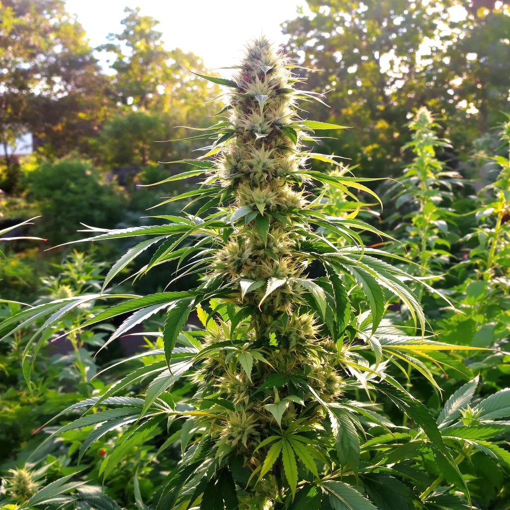 Sour Diesel 11% indica / 89% sativa flower with visible trichomes