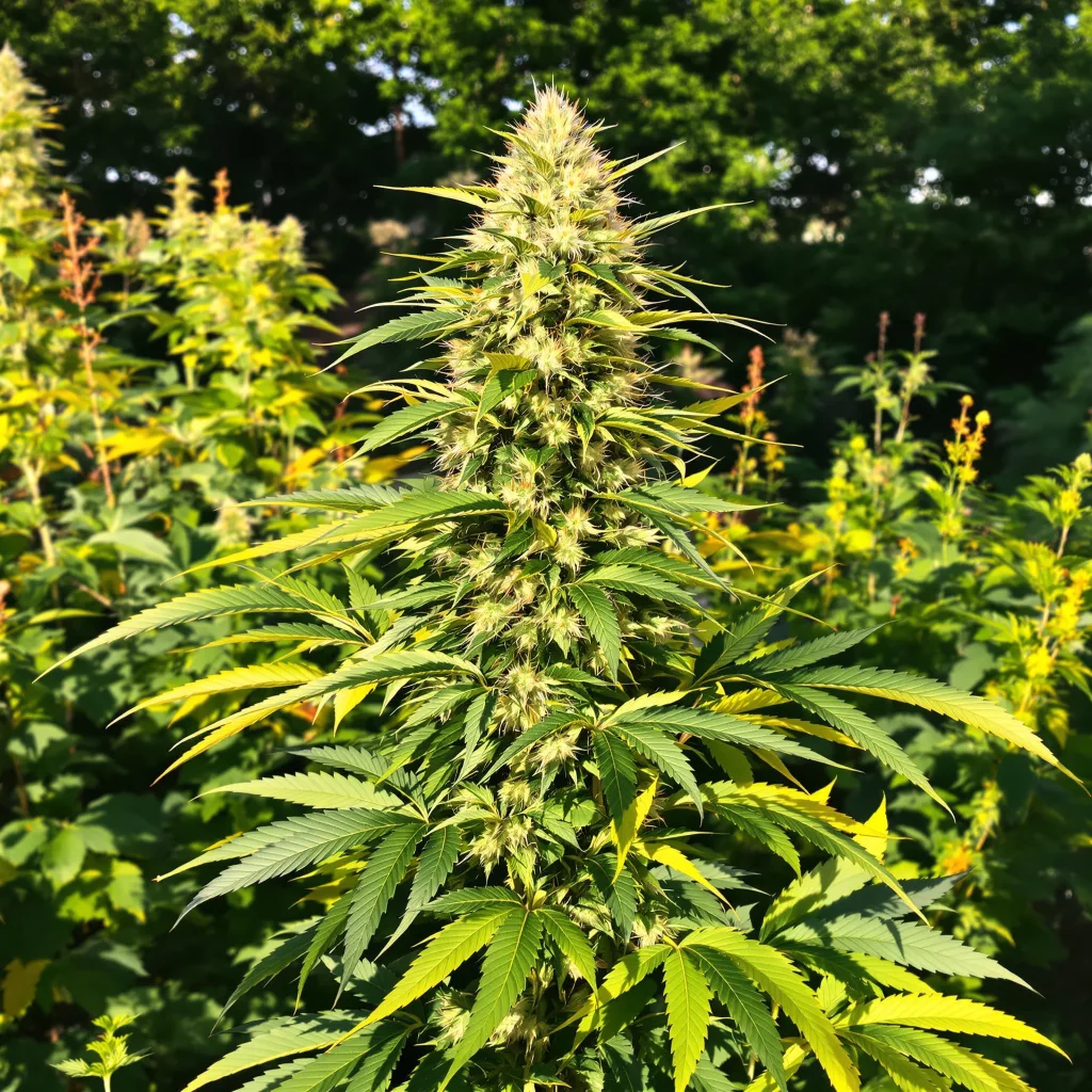 Sour Kush 50% indica / 50% sativa flower with visible trichomes