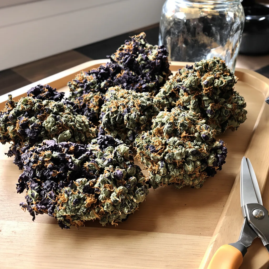 South Indian 73% indica / 27% sativa flower with visible trichomes