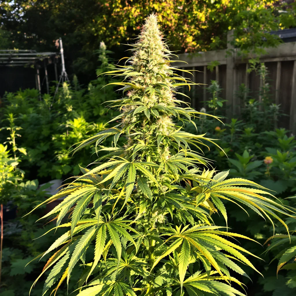 Super Lemon Haze 14% indica / 86% sativa flower with visible trichomes