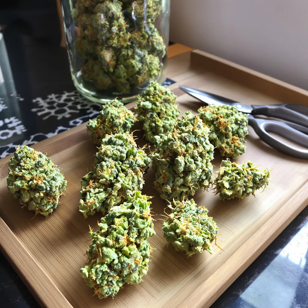 Super Sour Diesel 33% indica / 67% sativa flower with visible trichomes