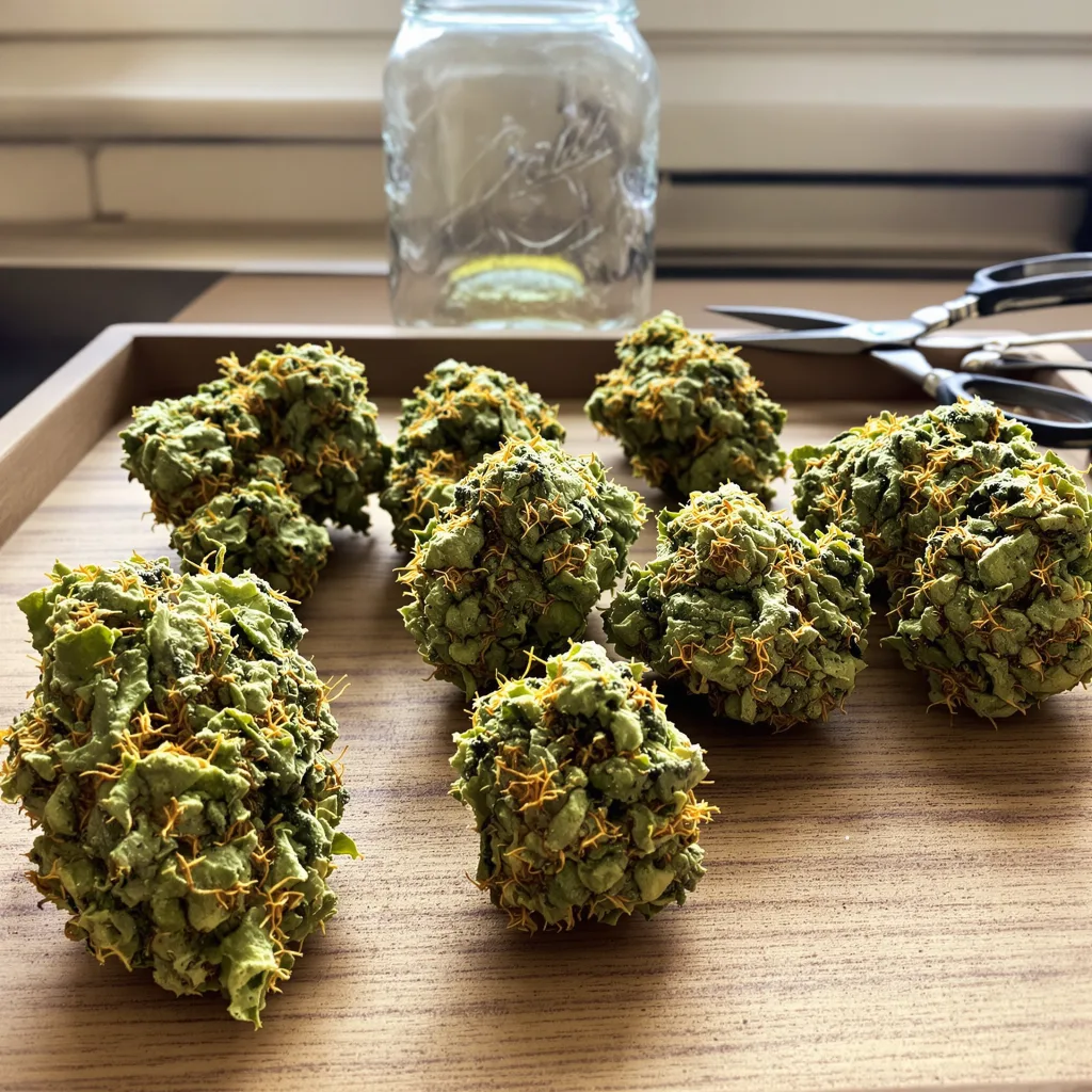 Sweet Diesel 14% indica / 86% sativa flower with visible trichomes