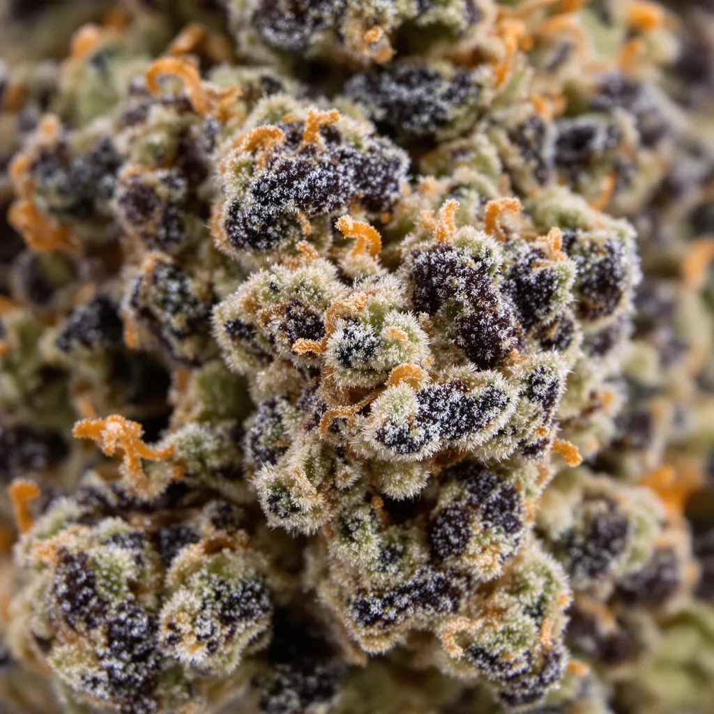 Sweet Lafayette cannabis bud close-up showing dense purple-tinged calyxes
