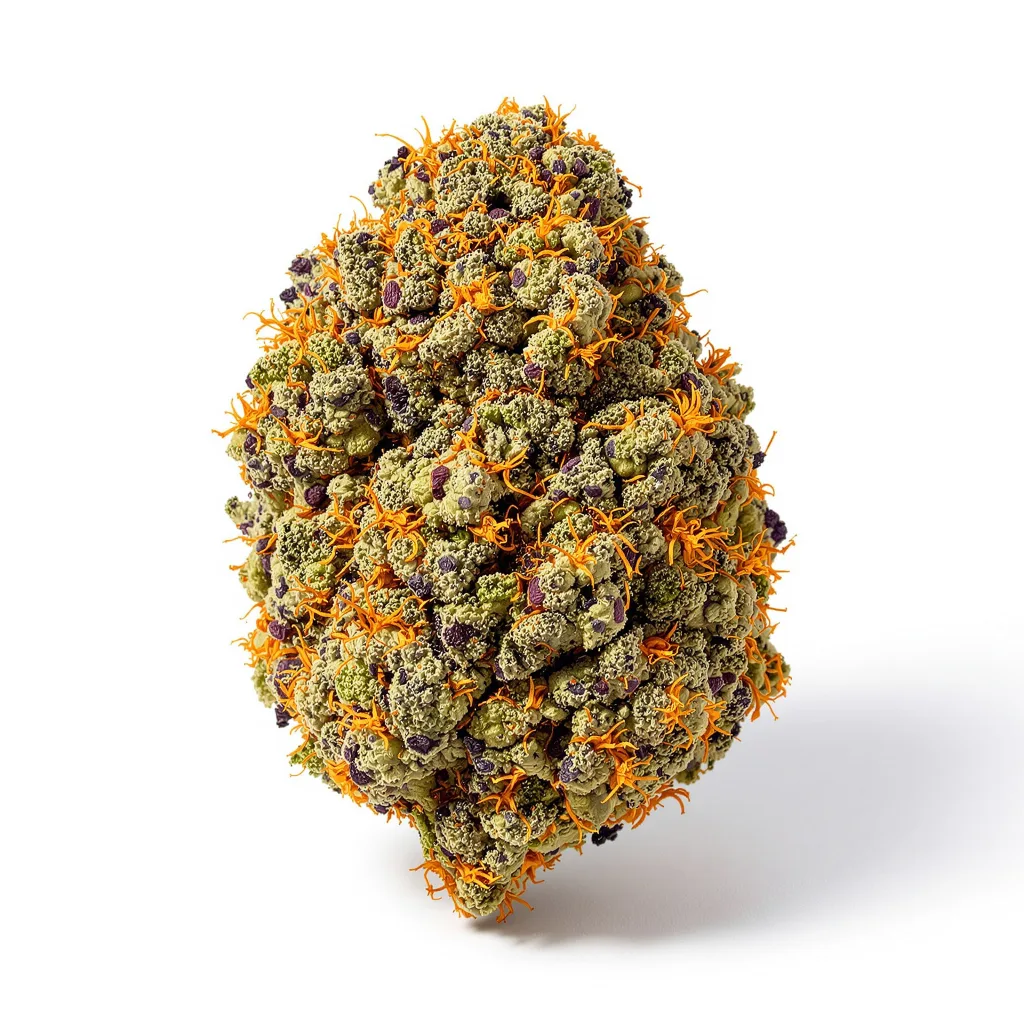 The Big Stink 85% indica / 15% sativa flower with visible trichomes