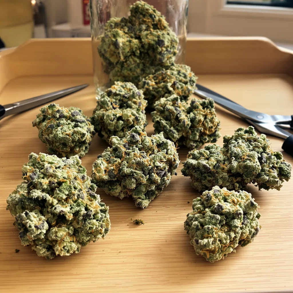 Thin Mint GSC 56% indica / 44% sativa flower with visible trichomes