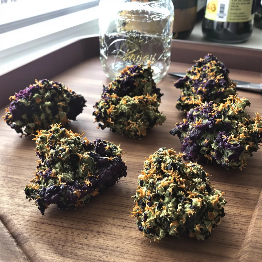 Tora Bora 67% indica / 33% sativa flower with visible trichomes