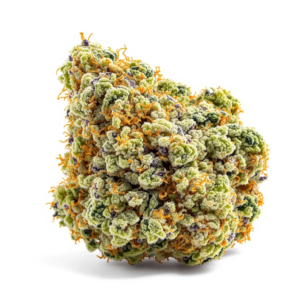 Trainwreck 40% indica / 60% sativa flower with visible trichomes