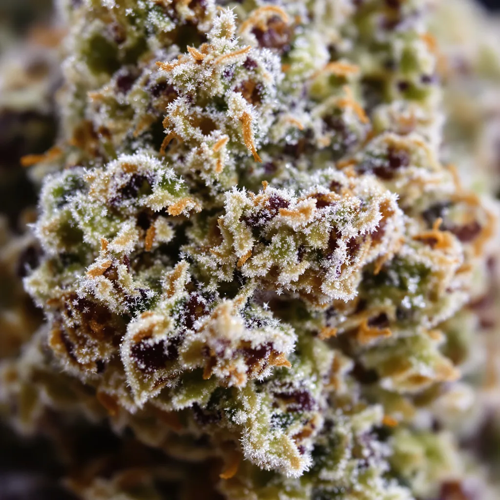 Treasure Island cannabis bud close-up showing open-bud structure with orange pistils