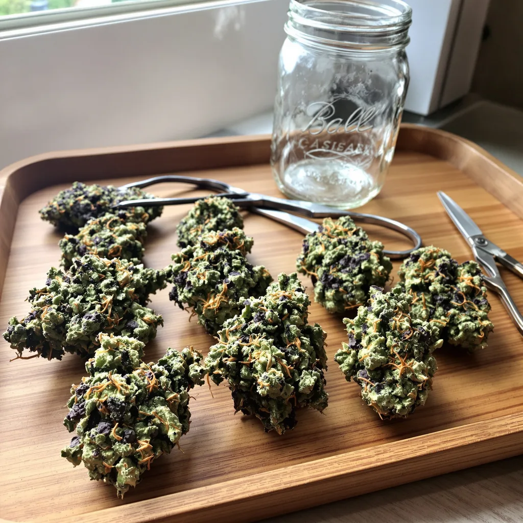 Tuna Kush 70% indica / 30% sativa flower with visible trichomes