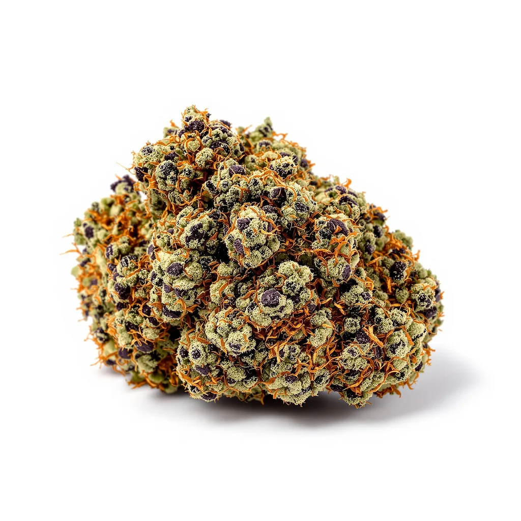 Tuna Kush 70% indica / 30% sativa flower with visible trichomes