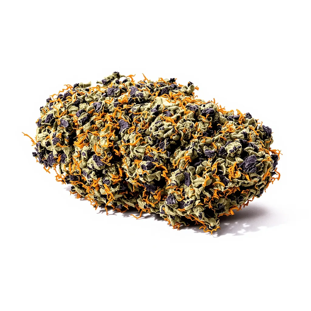 Tyson 85% indica / 15% sativa flower with visible trichomes