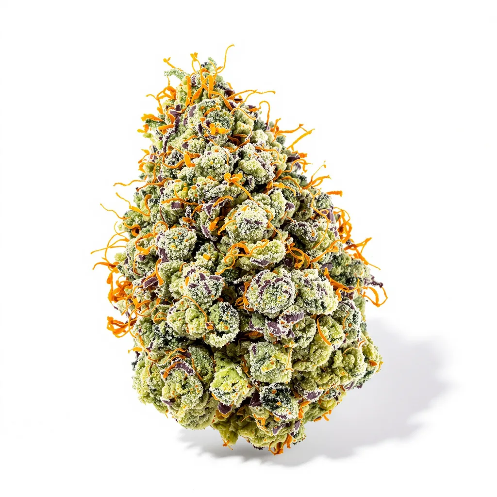 UK Cheese 44% indica / 56% sativa flower with visible trichomes