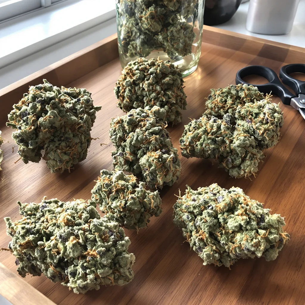 UK Cheese 44% indica / 56% sativa flower with visible trichomes