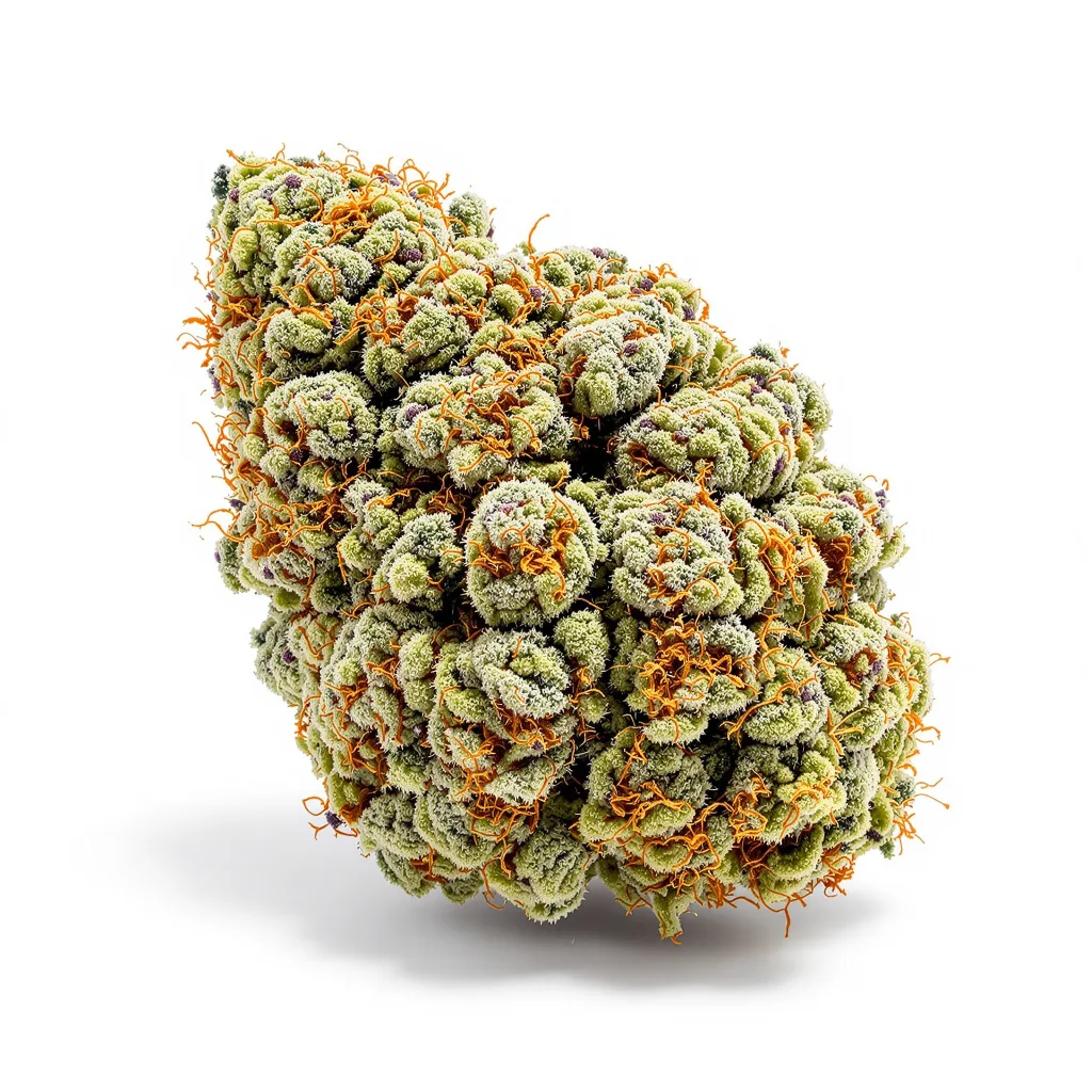 UK Cheese 44% indica / 56% sativa flower with visible trichomes