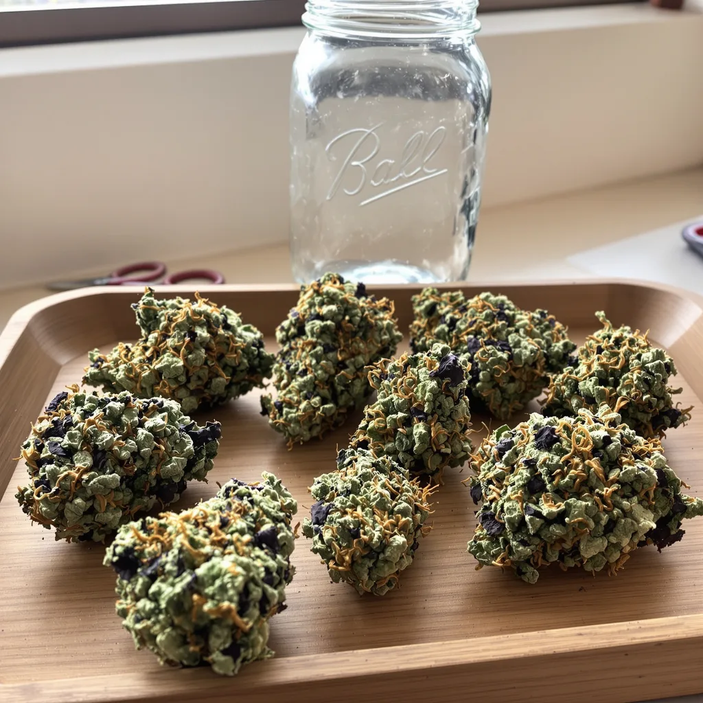 Violator Kush 78% indica / 22% sativa flower with visible trichomes