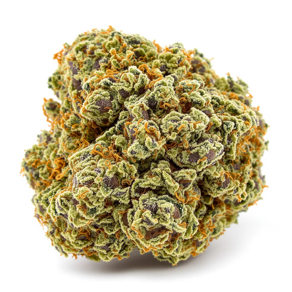 White Fire OG 60% indica / 40% sativa flower with visible trichomes