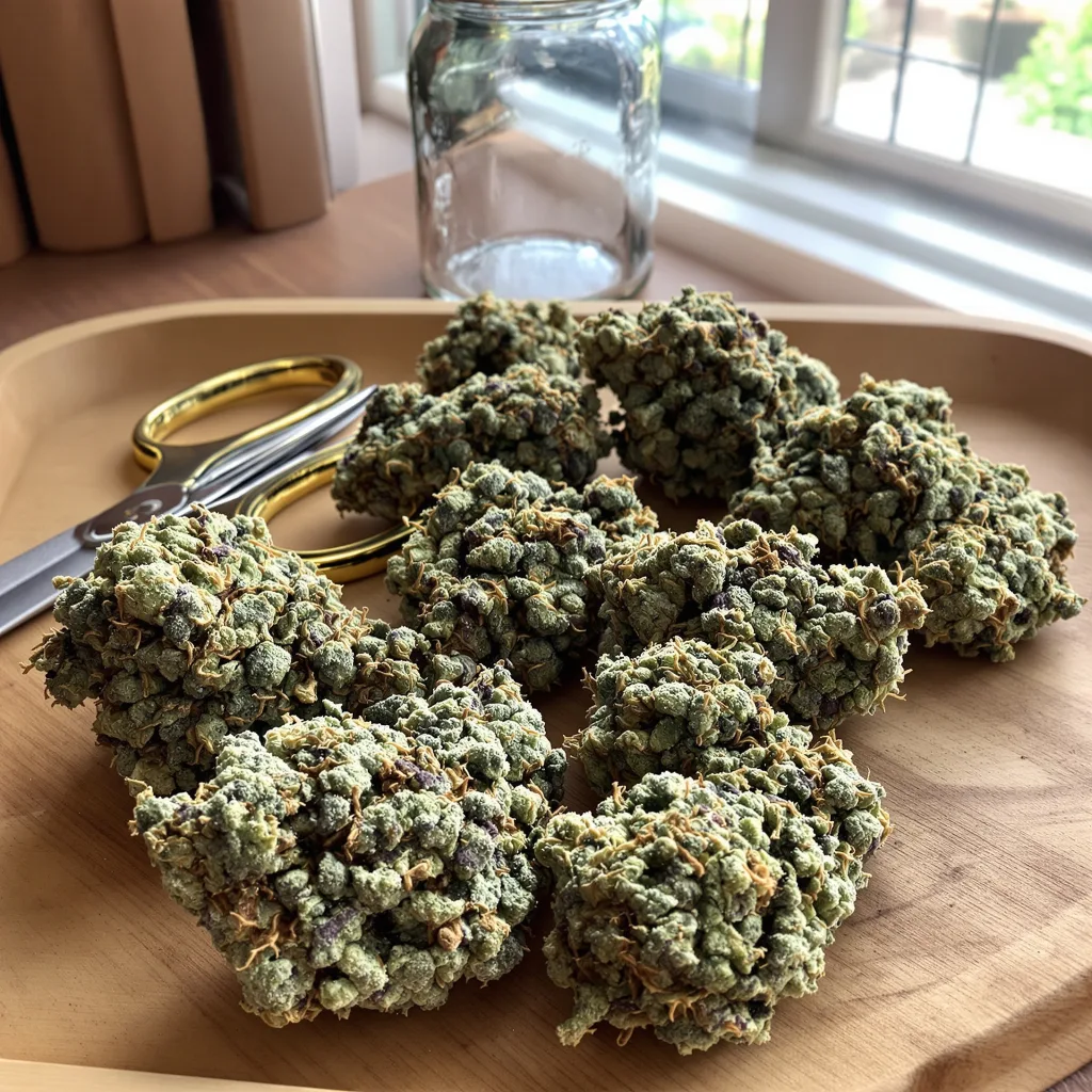 White Gold 67% indica / 33% sativa flower with visible trichomes