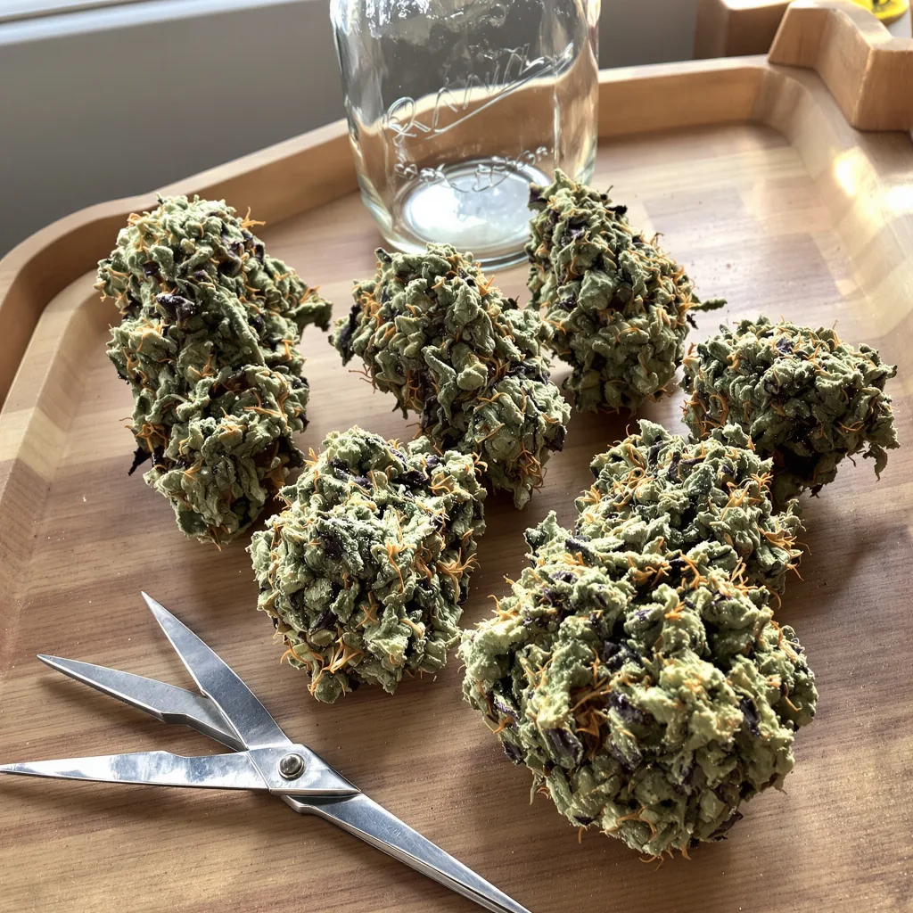 White Gold 67% indica / 33% sativa flower with visible trichomes