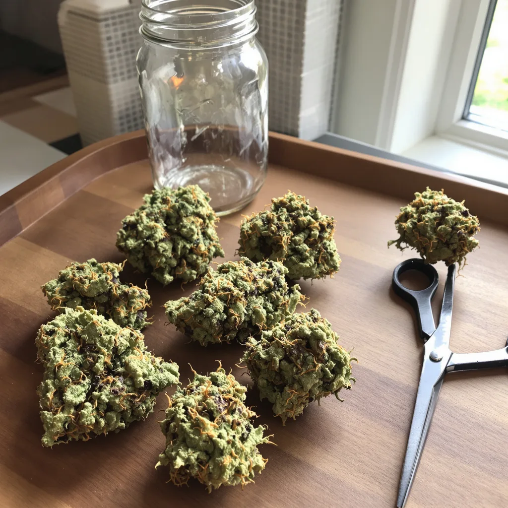 White Lightning 56% indica / 44% sativa flower with visible trichomes