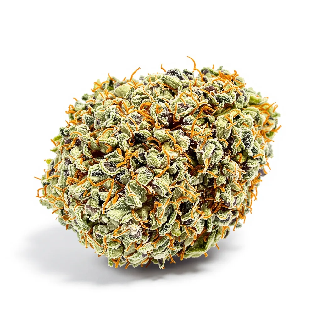 White Lightning 56% indica / 44% sativa flower with visible trichomes