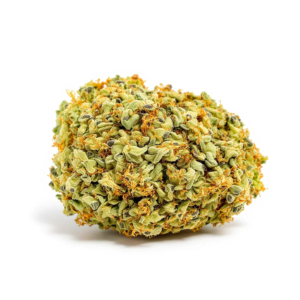 White Nightmare 22% indica / 78% sativa flower with visible trichomes