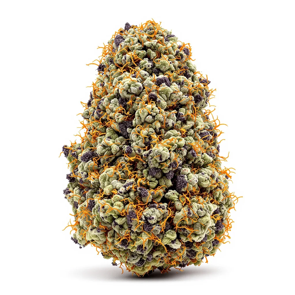 White Rhino 67% indica / 33% sativa flower with visible trichomes