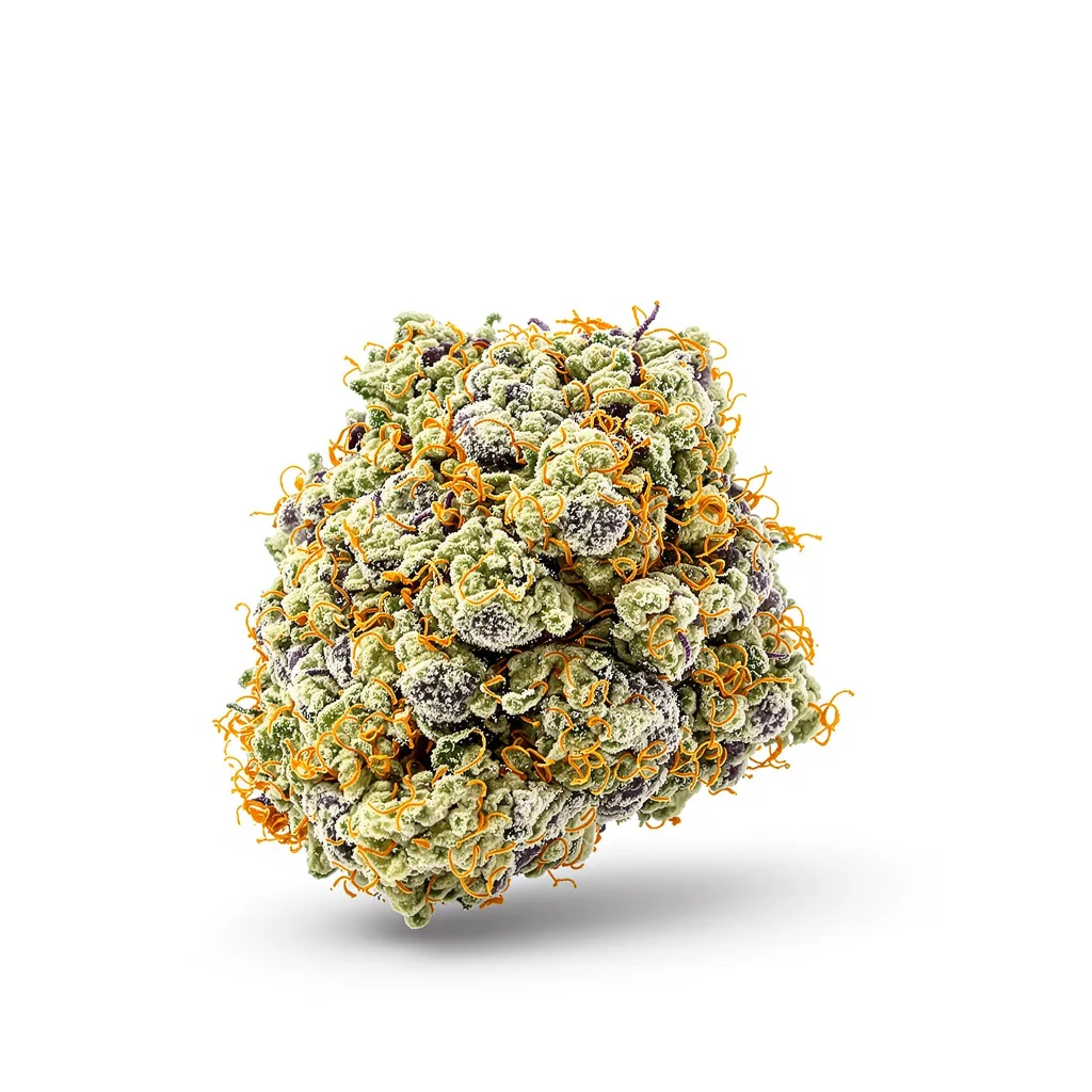 White Widow 56% indica / 44% sativa flower with visible trichomes