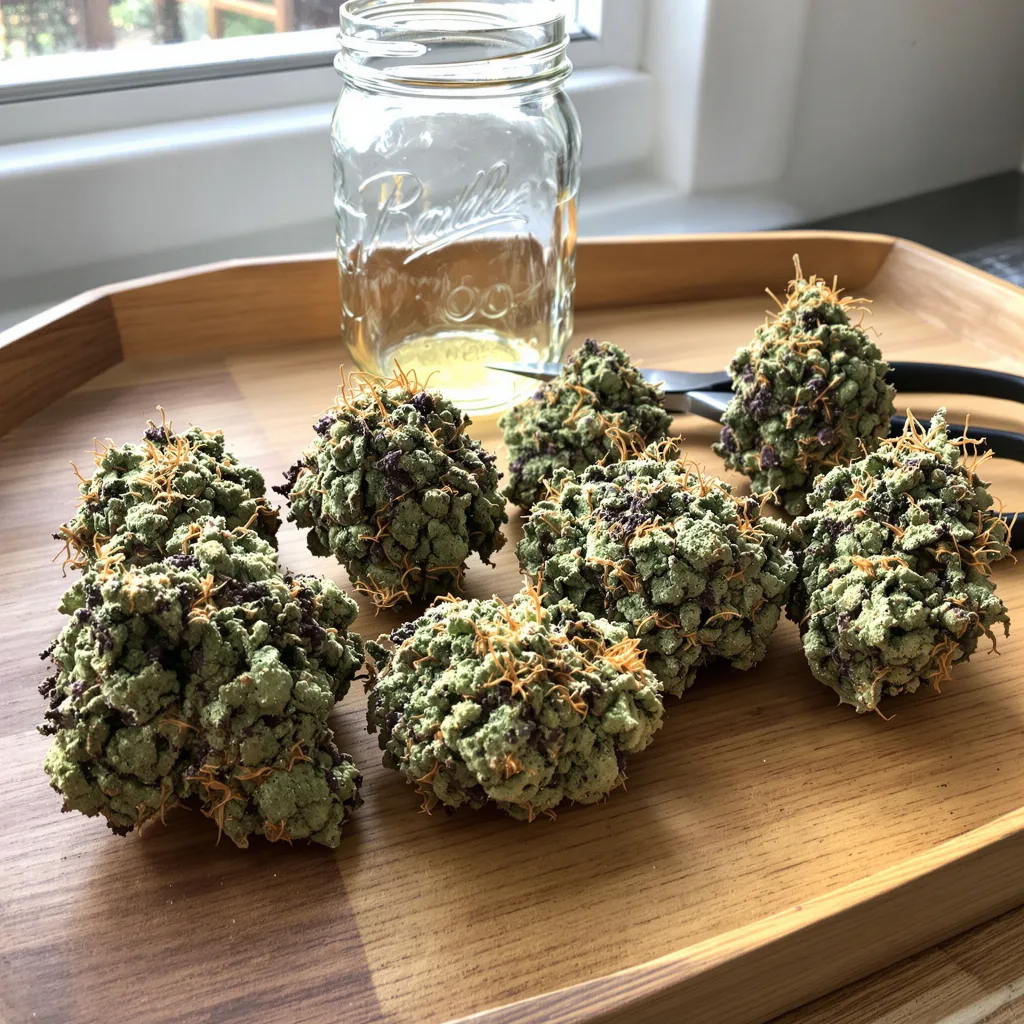 White Widow 56% indica / 44% sativa flower with visible trichomes