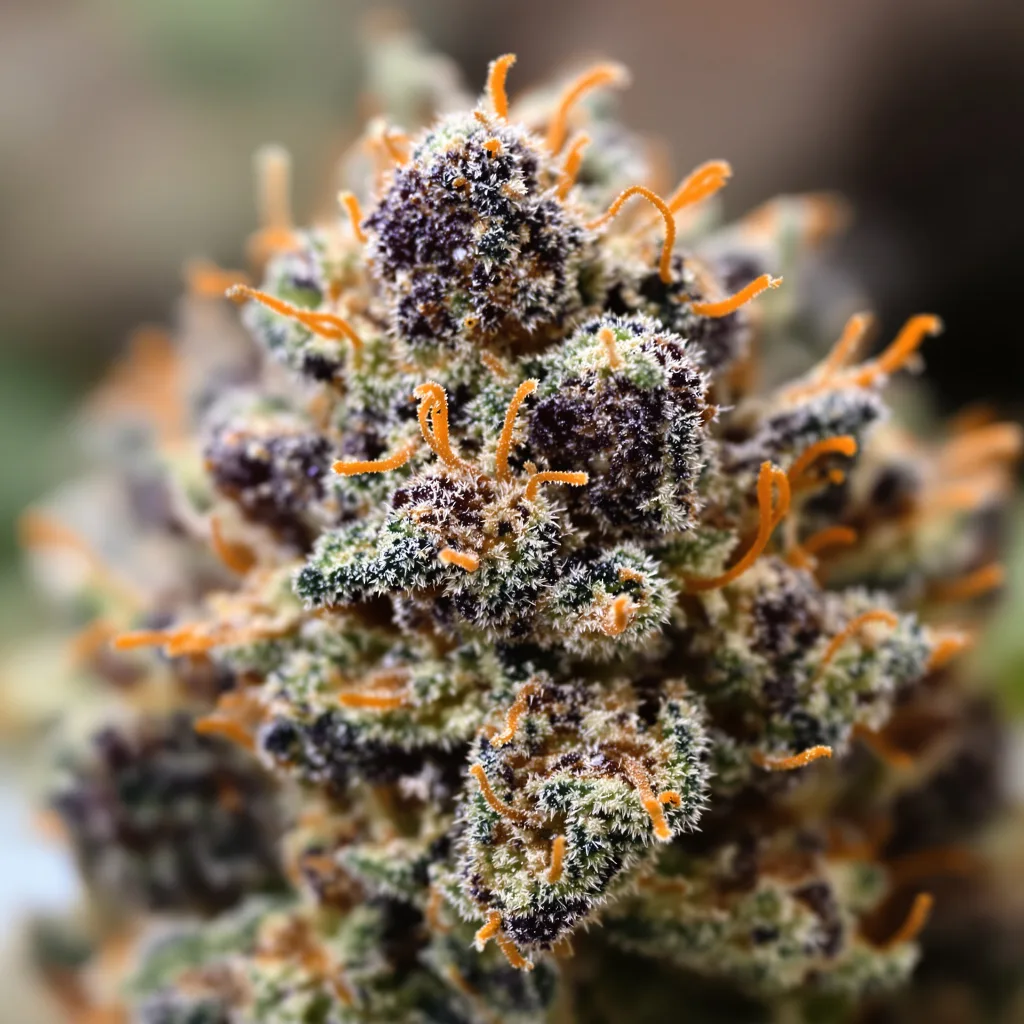Wild Hog cannabis bud close-up showing dense purple-tinged calyxes